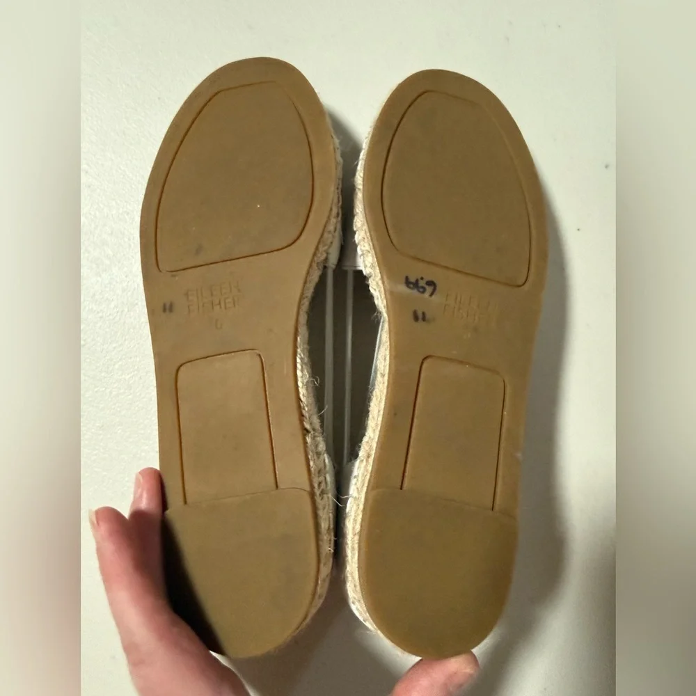 Eileen Fisher Bone Gray Leather Espadrille Flat Sandals Size 6 Classic Summer